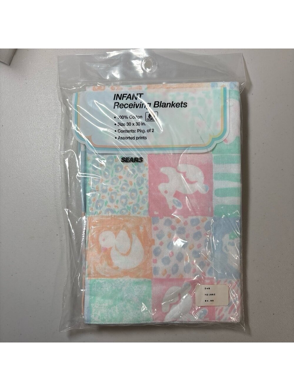 Vintage Sears Infant Receiving Blankets Pkg of 2 100% Cotton 30x30 NOS Sealed